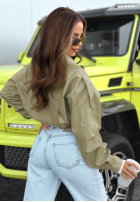 Krótka skórzana kurtka bomberka Glorianna pistacjowa