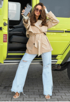 Krótki trencz z paskiem Nerissa oliwkowy