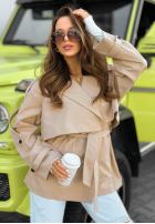 Krótki trencz z paskiem Nerissa oliwkowy