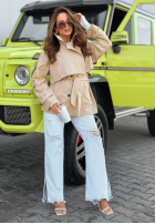 Krótki trencz z paskiem Nerissa oliwkowy