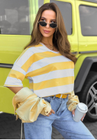 T-shirt z dekoltem w paski Blaire biało-różowy