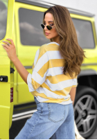 T-shirt z dekoltem w paski Blaire biało-różowy