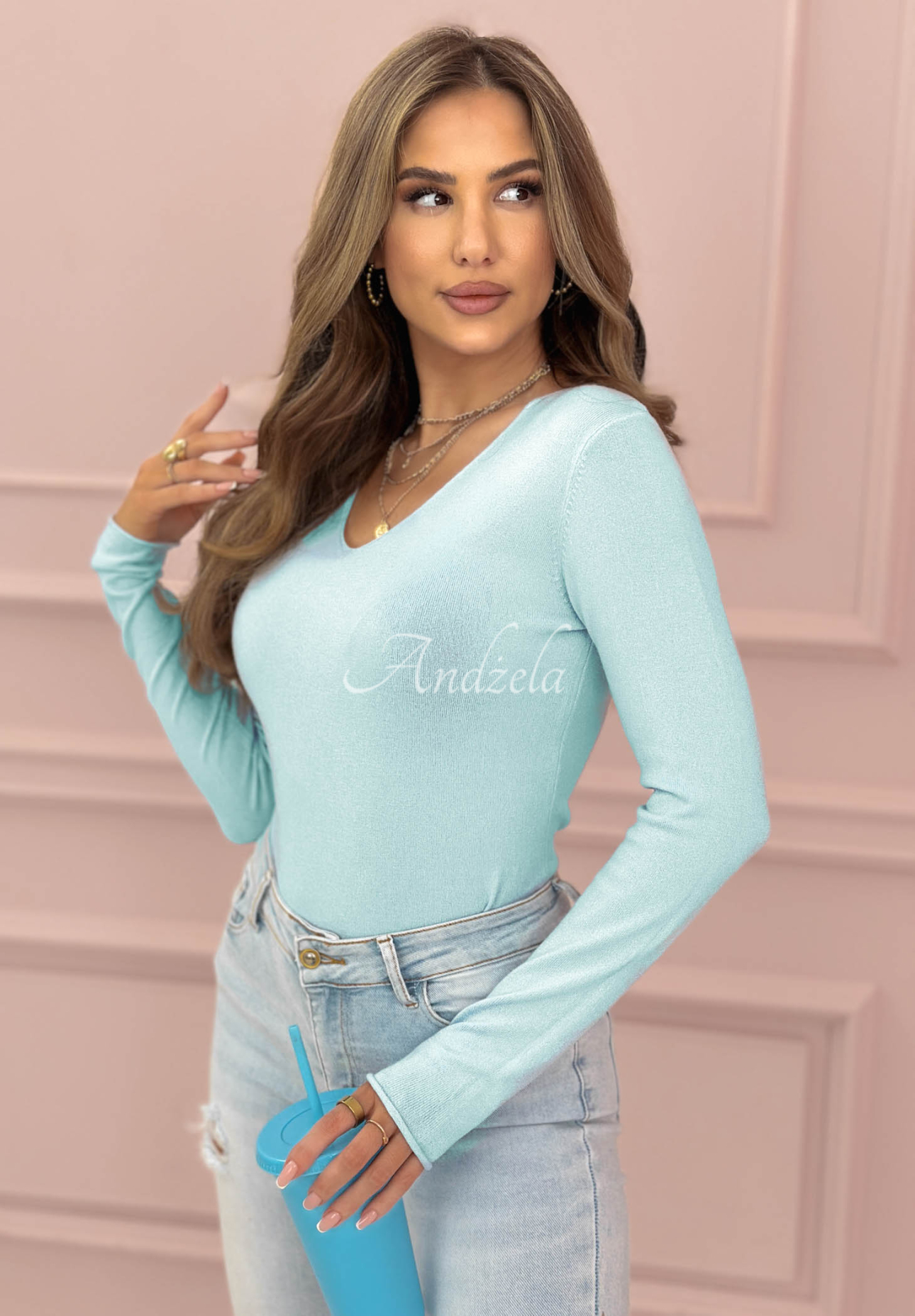 Selavi Lightweight Viscose Sweater in Sky Blue