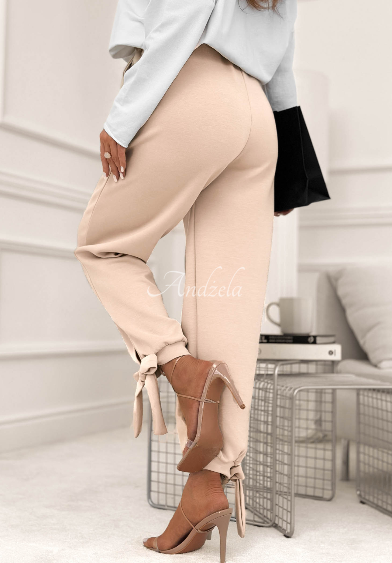 Comfy &amp; Trendy Light Beige Sweatpants with a Bow