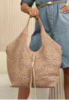 Skórzana ażurowa torebka Muriel beżowa