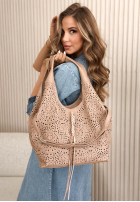 Skórzana ażurowa torebka Muriel beżowa