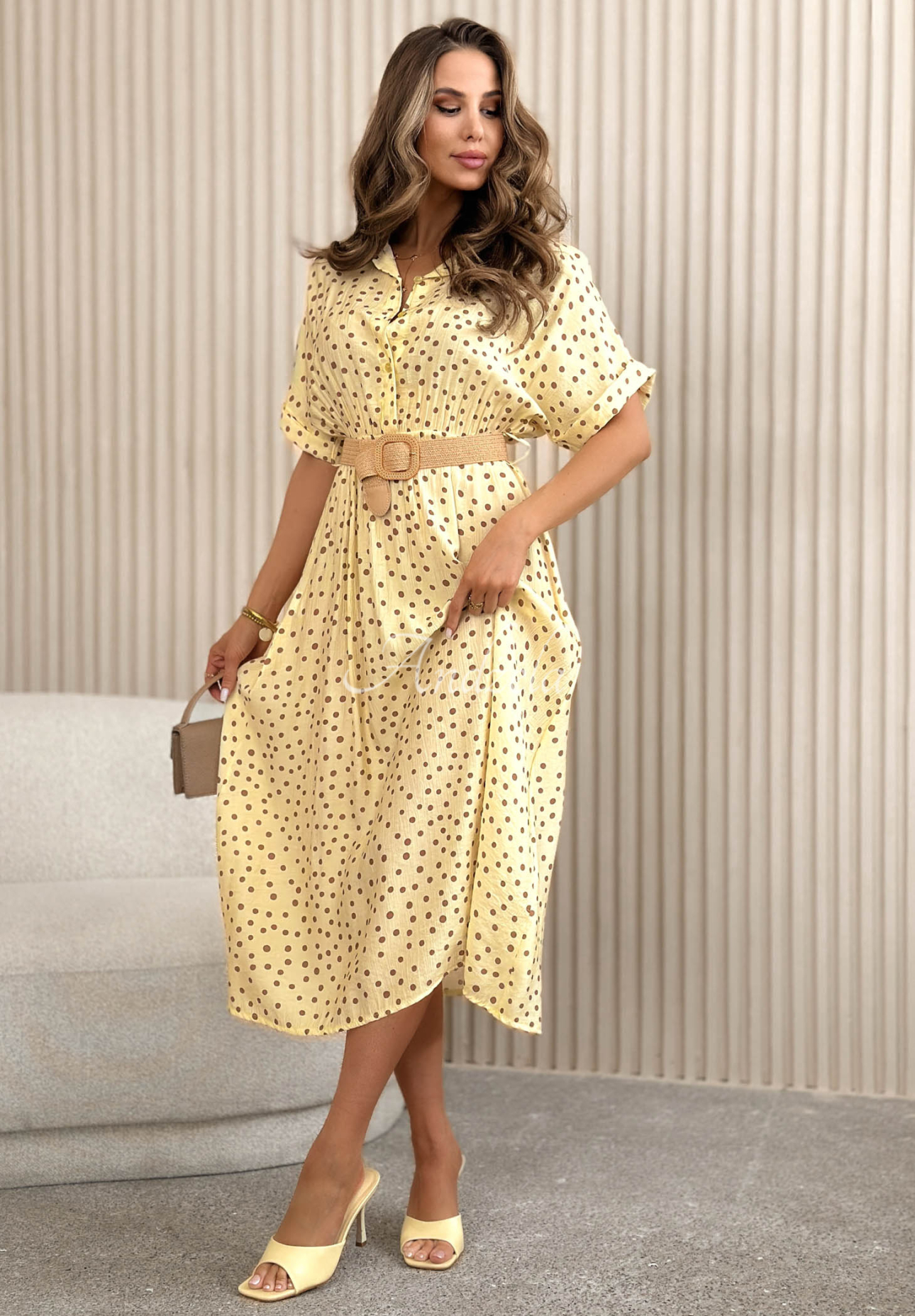 Yellow Panna Cotta polka-dot viscose midi dress