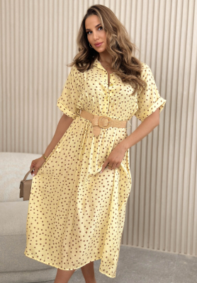 Yellow Panna Cotta polka-dot viscose midi dress