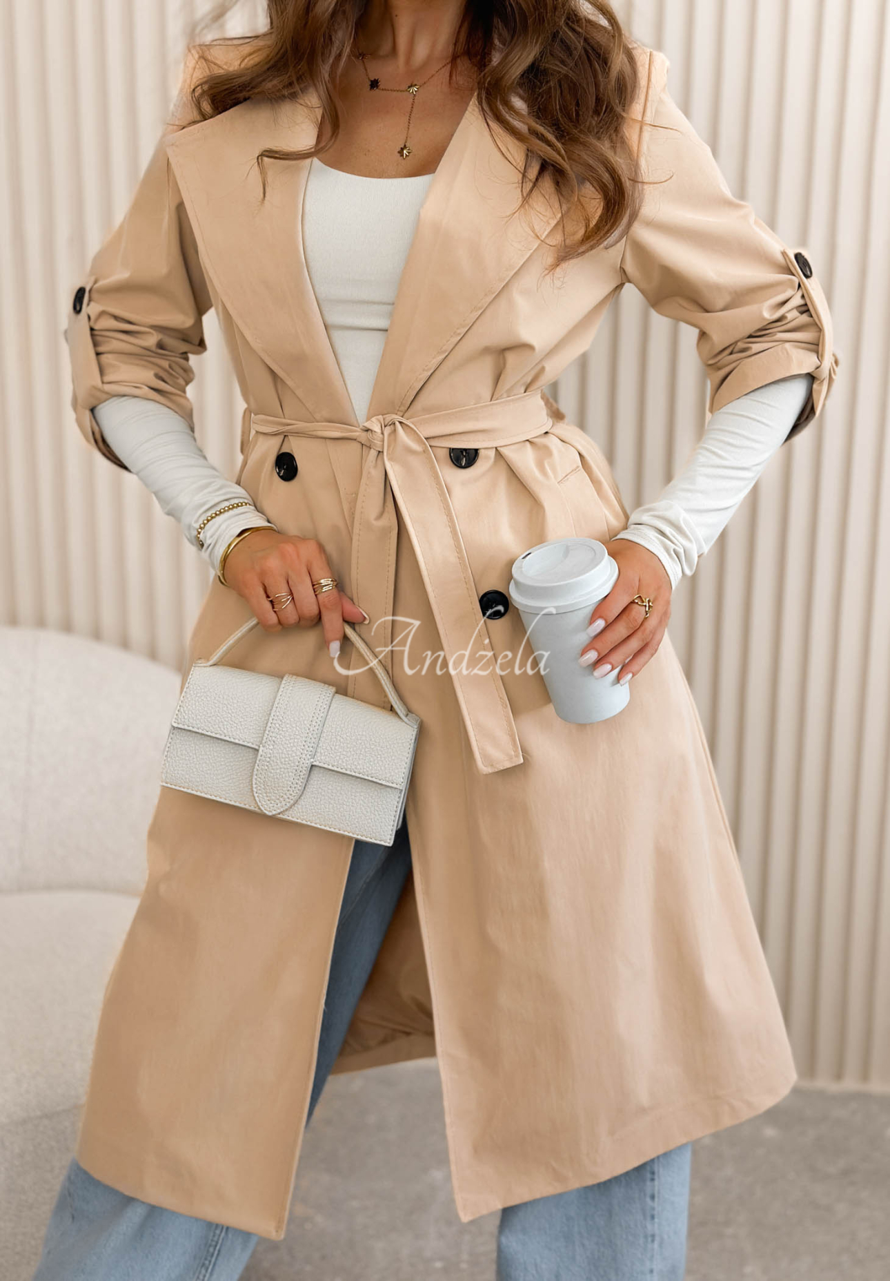 Miraldi Long Beige Trench Coat