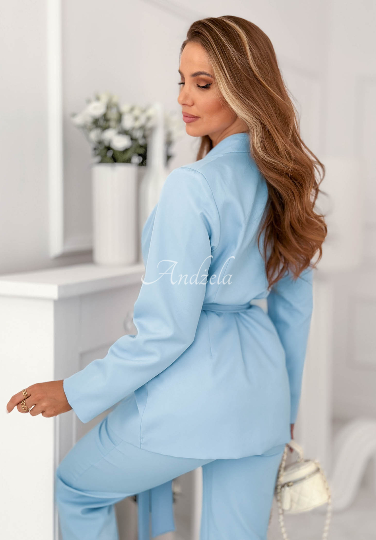 Old News Women's Suit with Belt in Light Blue