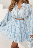 Sukienka mini z falbankami i paskiem Abigail błękitna