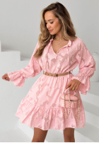 Sukienka mini z falbankami i paskiem Abigail błękitna