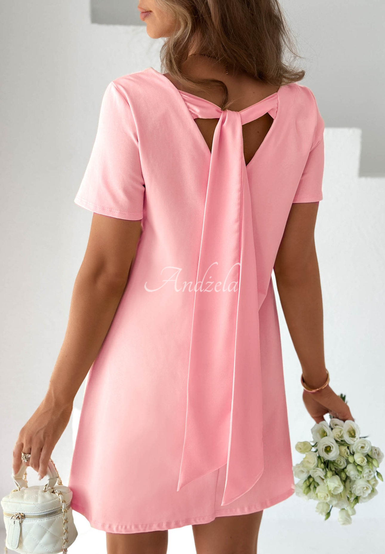 Mariette Pink Cotton Mini Dress with Bow