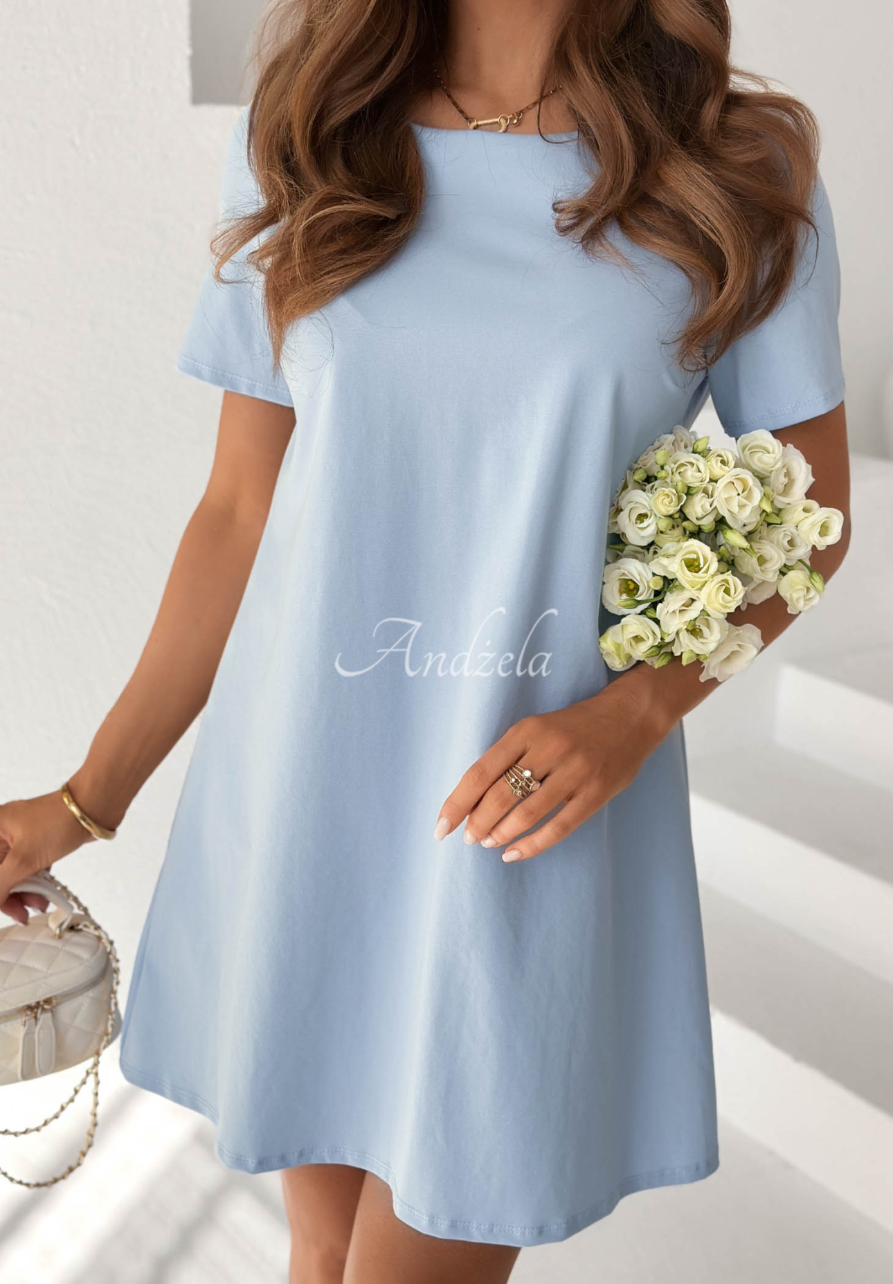 Mariette Light Blue Cotton Mini Dress with Bow