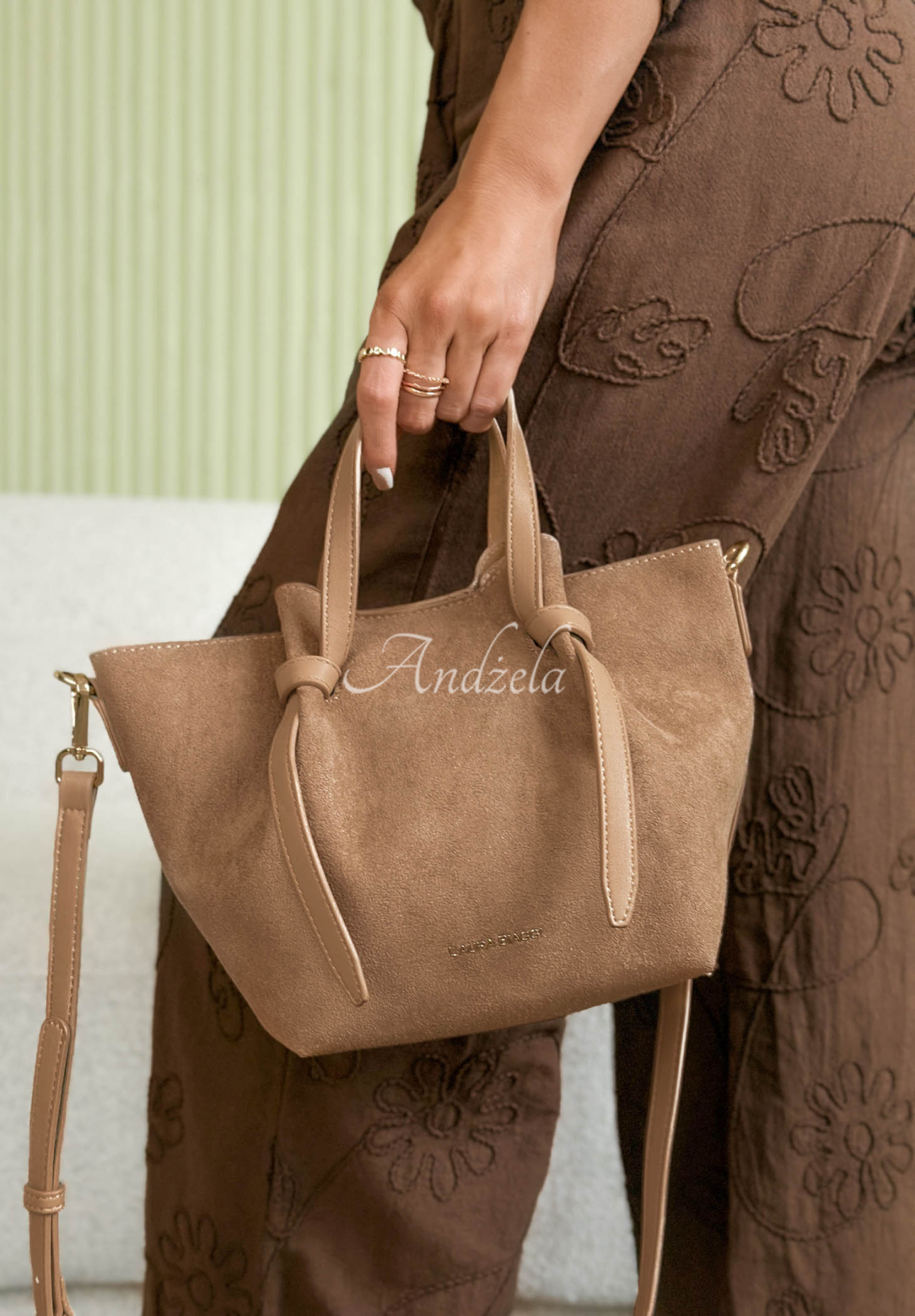 Beatrice camel suede handbag