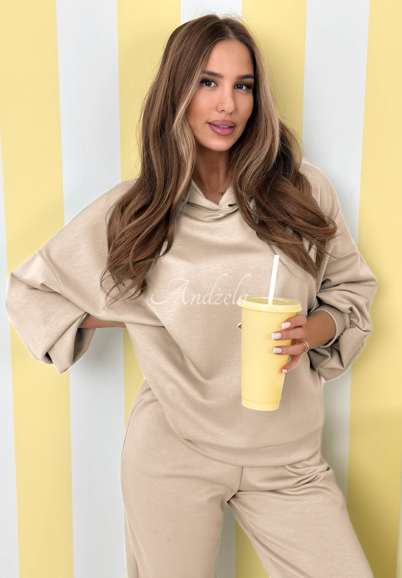 Wiskozowy komplet dresowy masełko Remember About You beżowy