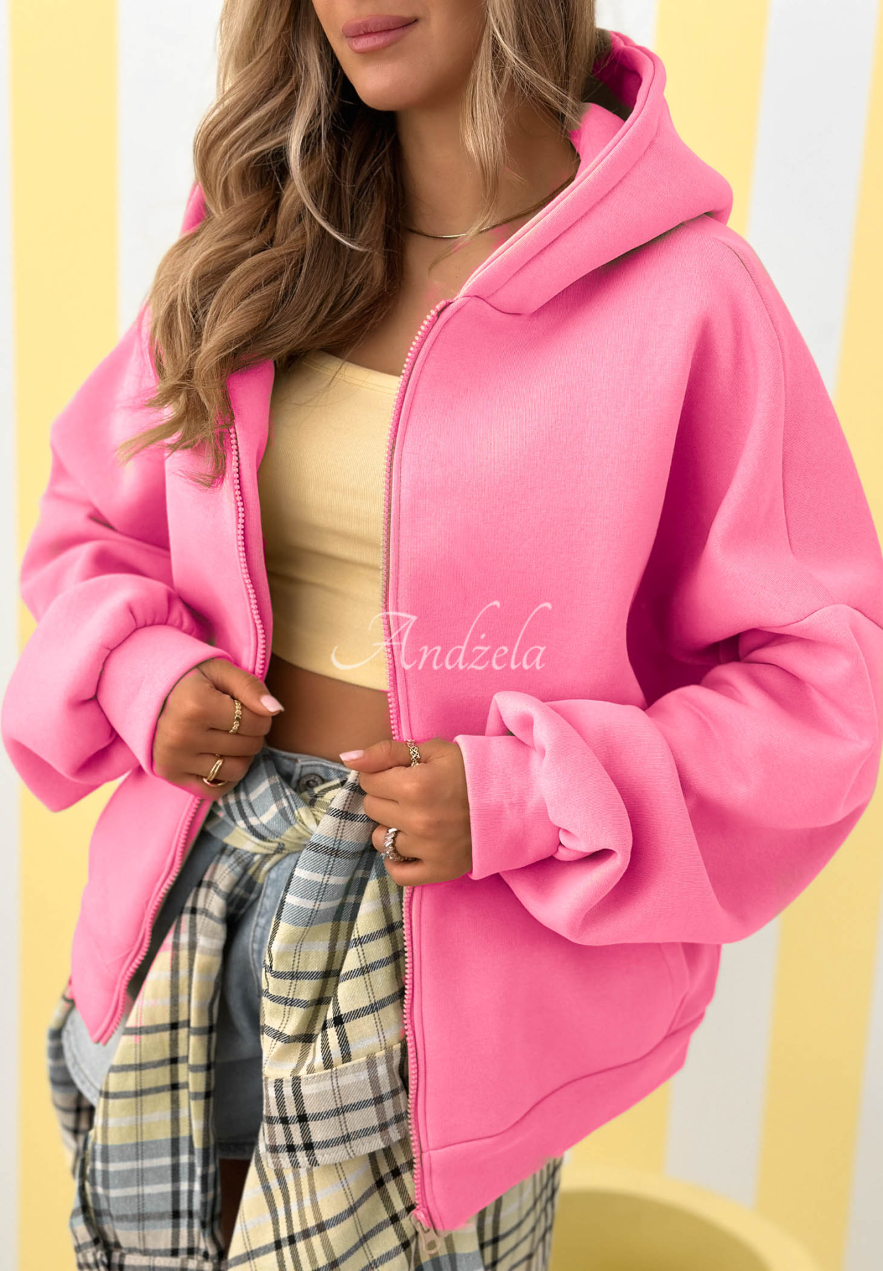 Bluza z kapturem oversize Don't Tell różowa