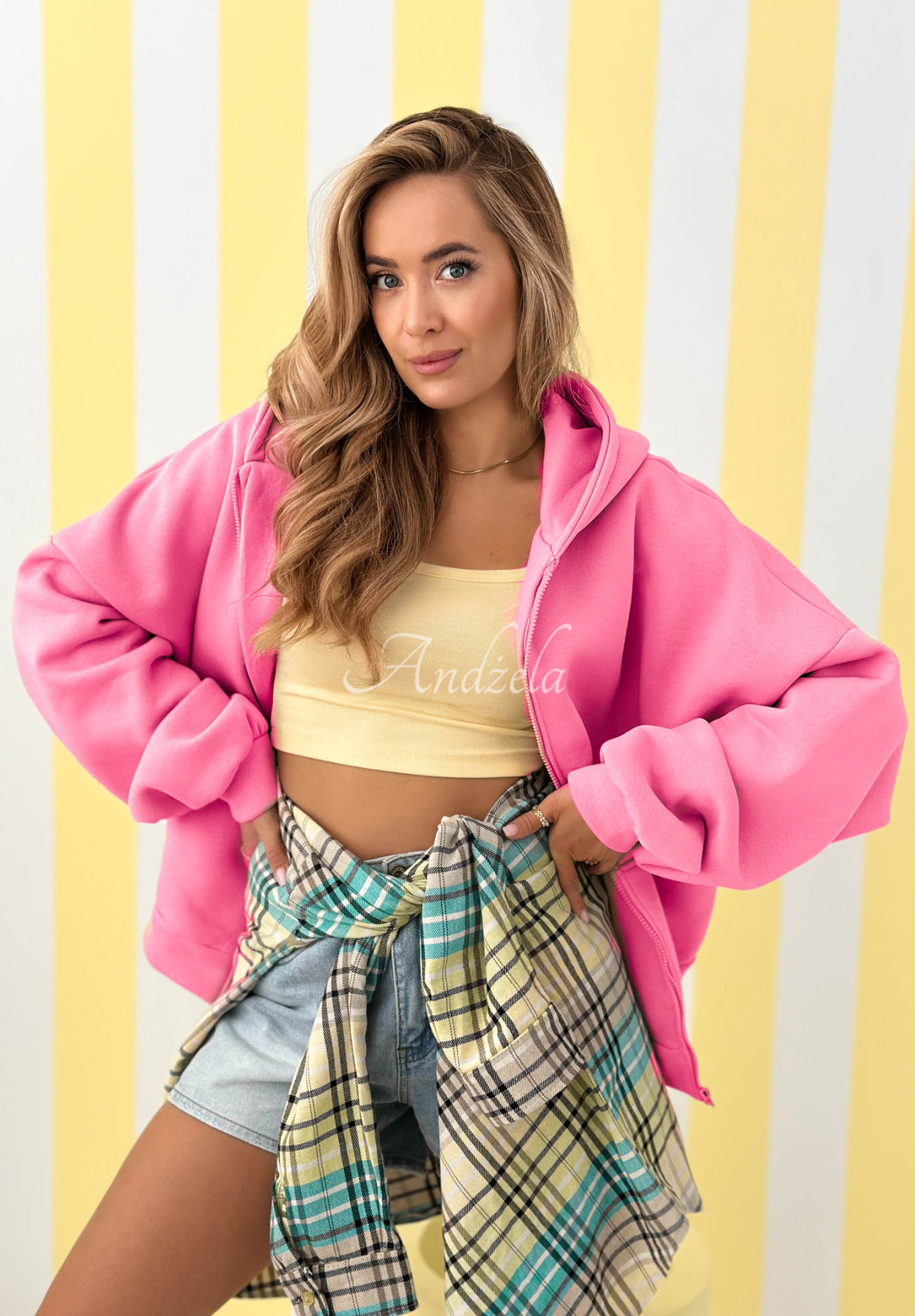 Bluza z kapturem oversize Don't Tell różowa