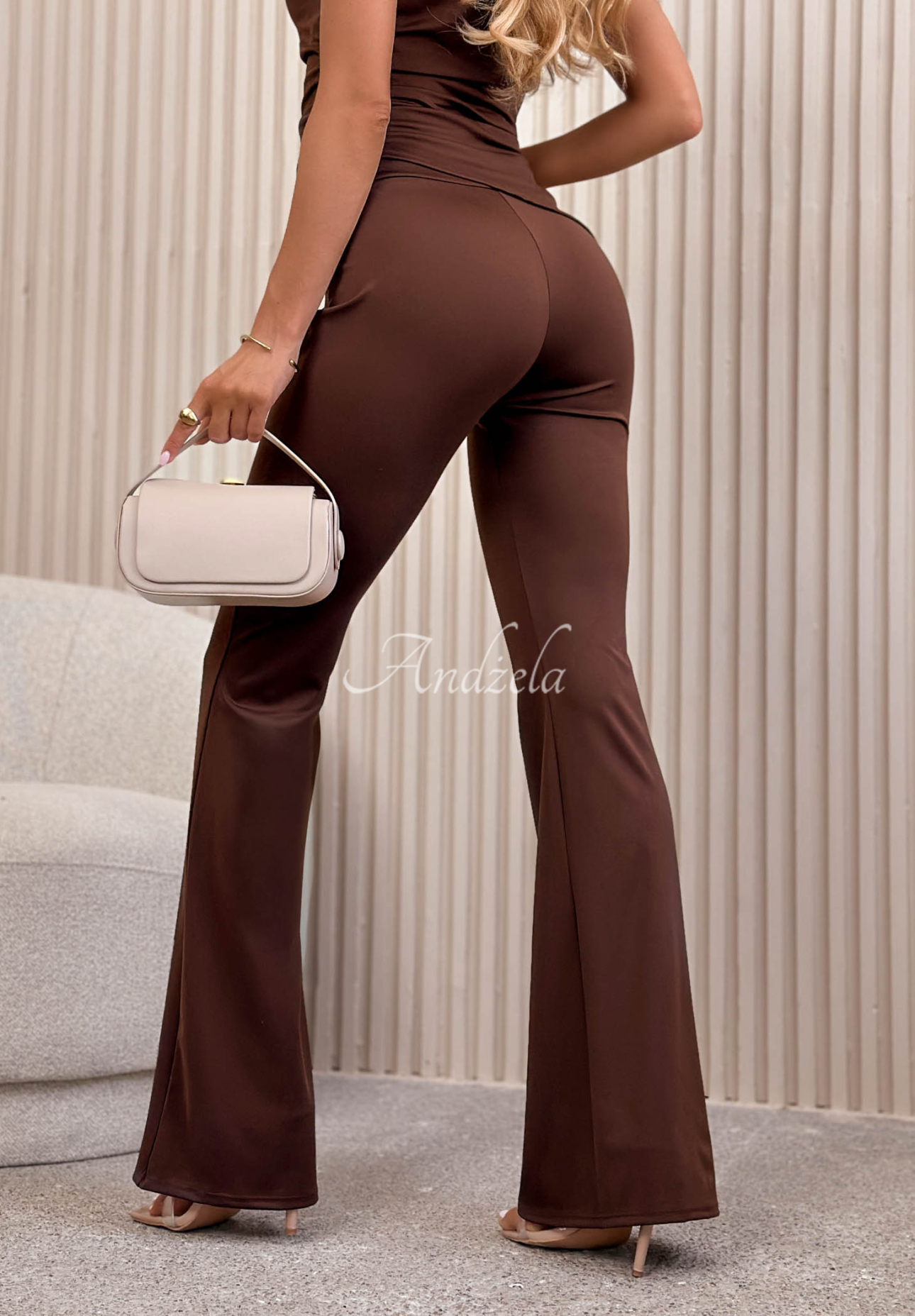 Sweet Tiramisu Chocolate Draped Top and Bell-Bottom Leggings Set