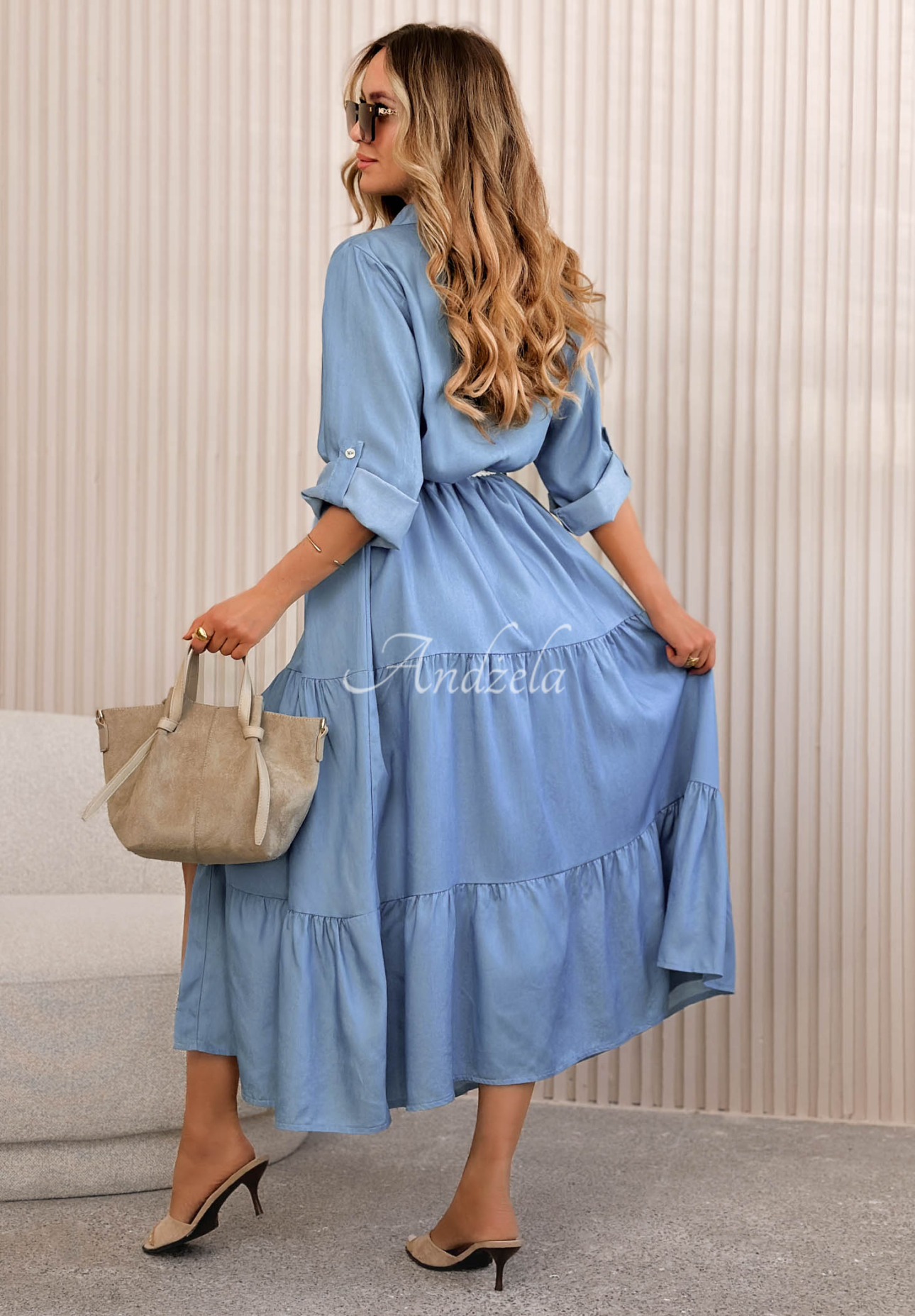 Koszulowa sukienka maxi Helene niebieska
