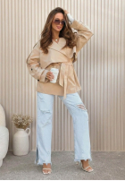 Krótki trencz z paskiem Nerissa oliwkowy