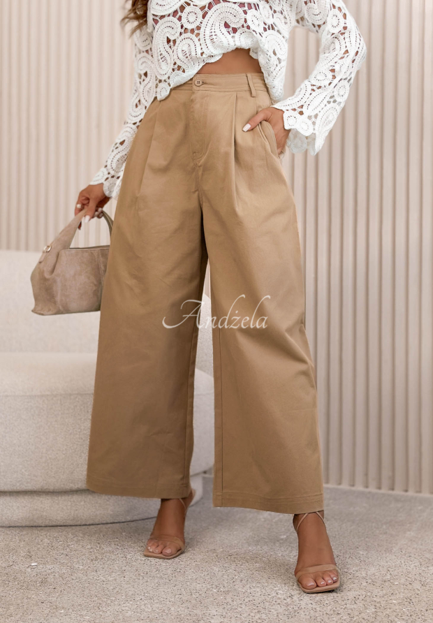 Bawełniane spodnie wide leg Salena camelowe
