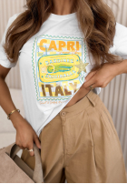 T-shirt z nadrukiem Capri Italy biało-żółty