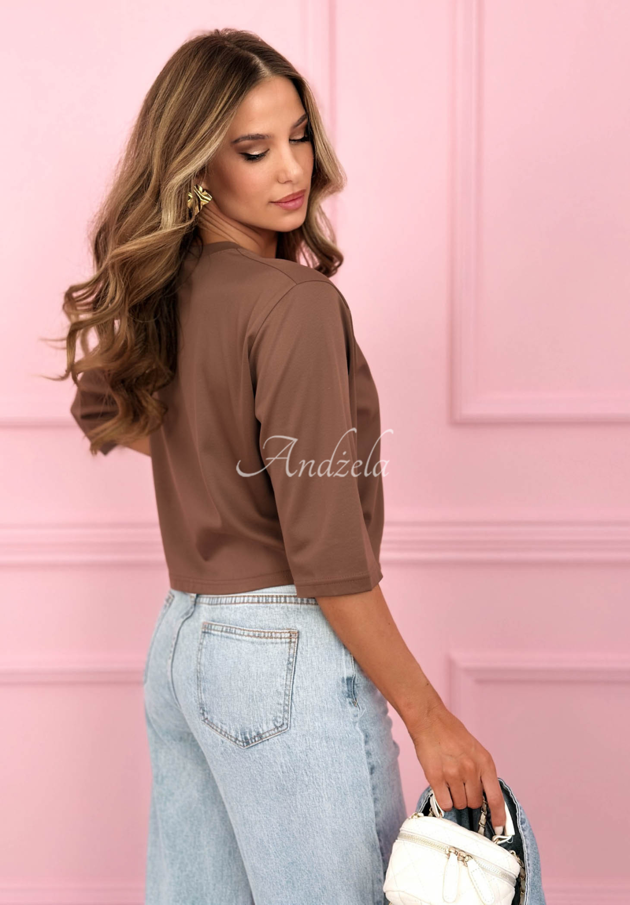 Bawełniany krótki T-shirt Springtime Babe czekoladowy