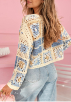 Ozdobnie pleciony ażurowy sweter Moonstone błękitno-różowy