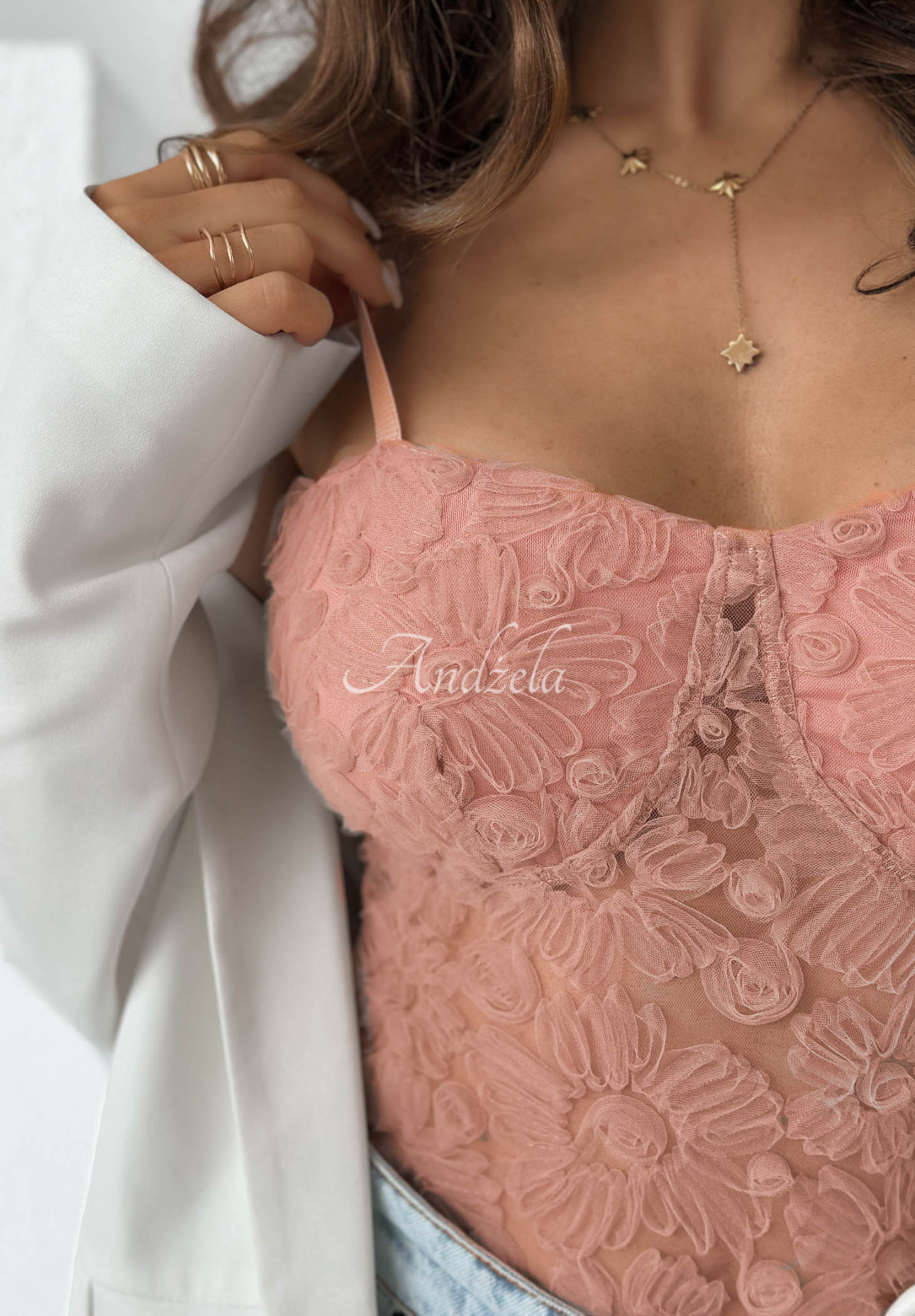 Laryssa Powder Pink Tulle Strapless Bodysuit