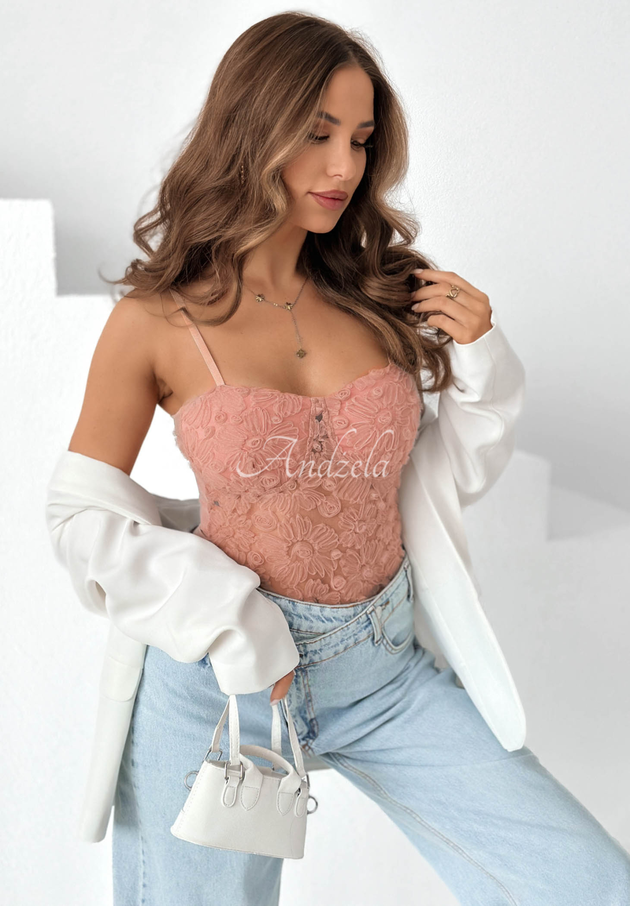 Laryssa Powder Pink Tulle Strapless Bodysuit