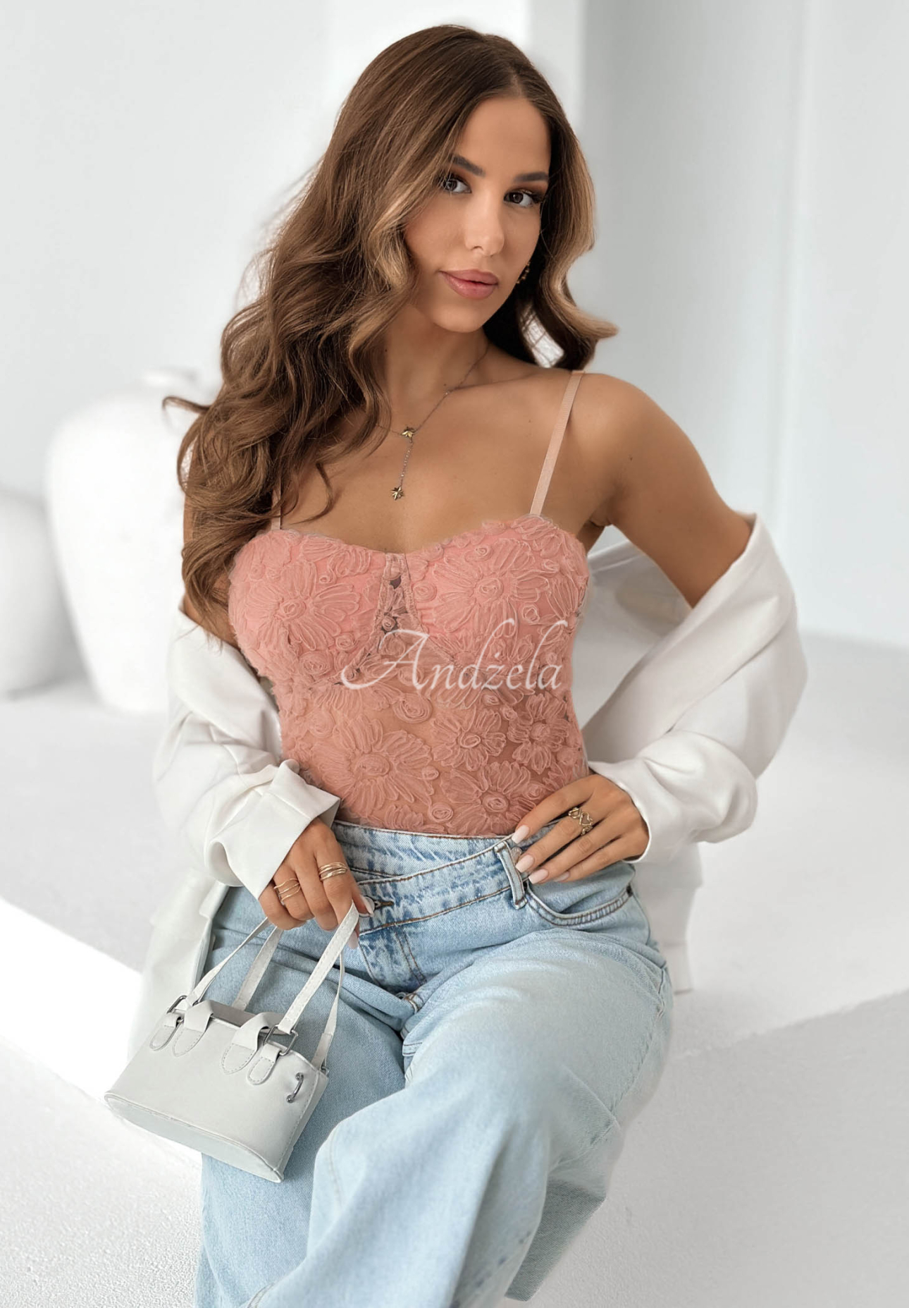 Laryssa Powder Pink Tulle Strapless Bodysuit