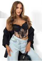 Krótki gorsetowy top z koronką Sensi Look czarny