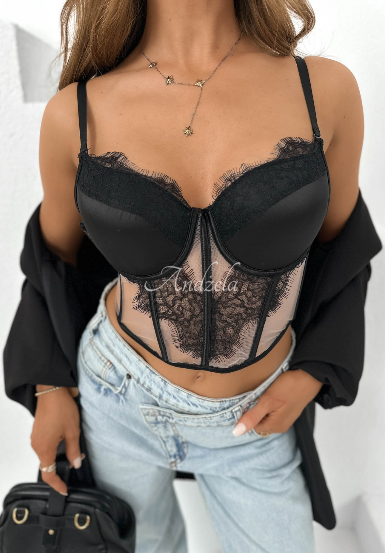 Sensi Look Black Cropped Lace Corset Top