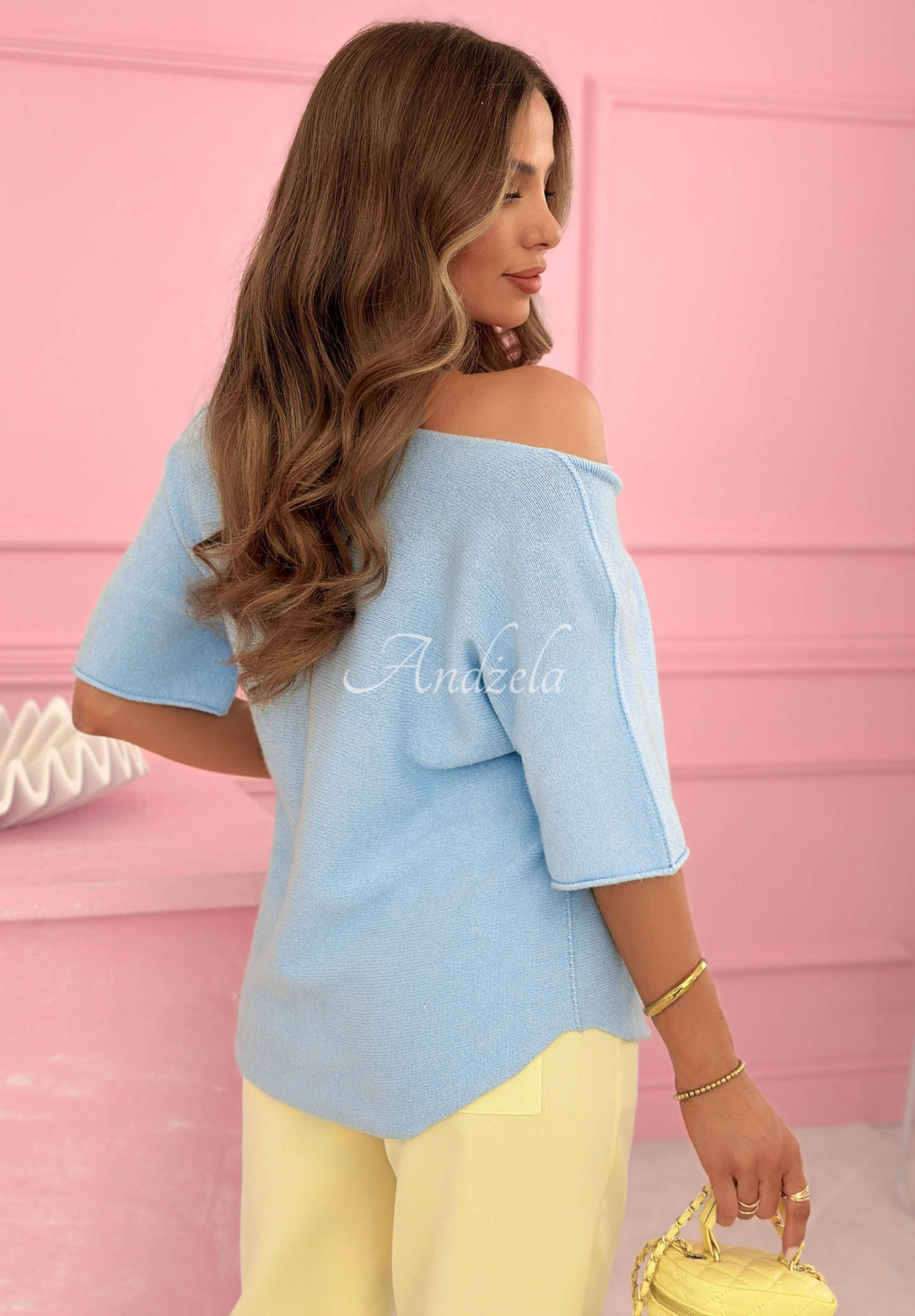 Summer Daydream Light Blue Viscose Sweater with a V-neck