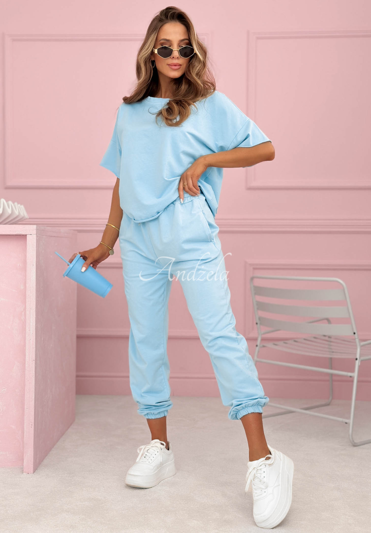 Double Trouble T-shirt and Sweatpants Set in Light Blue