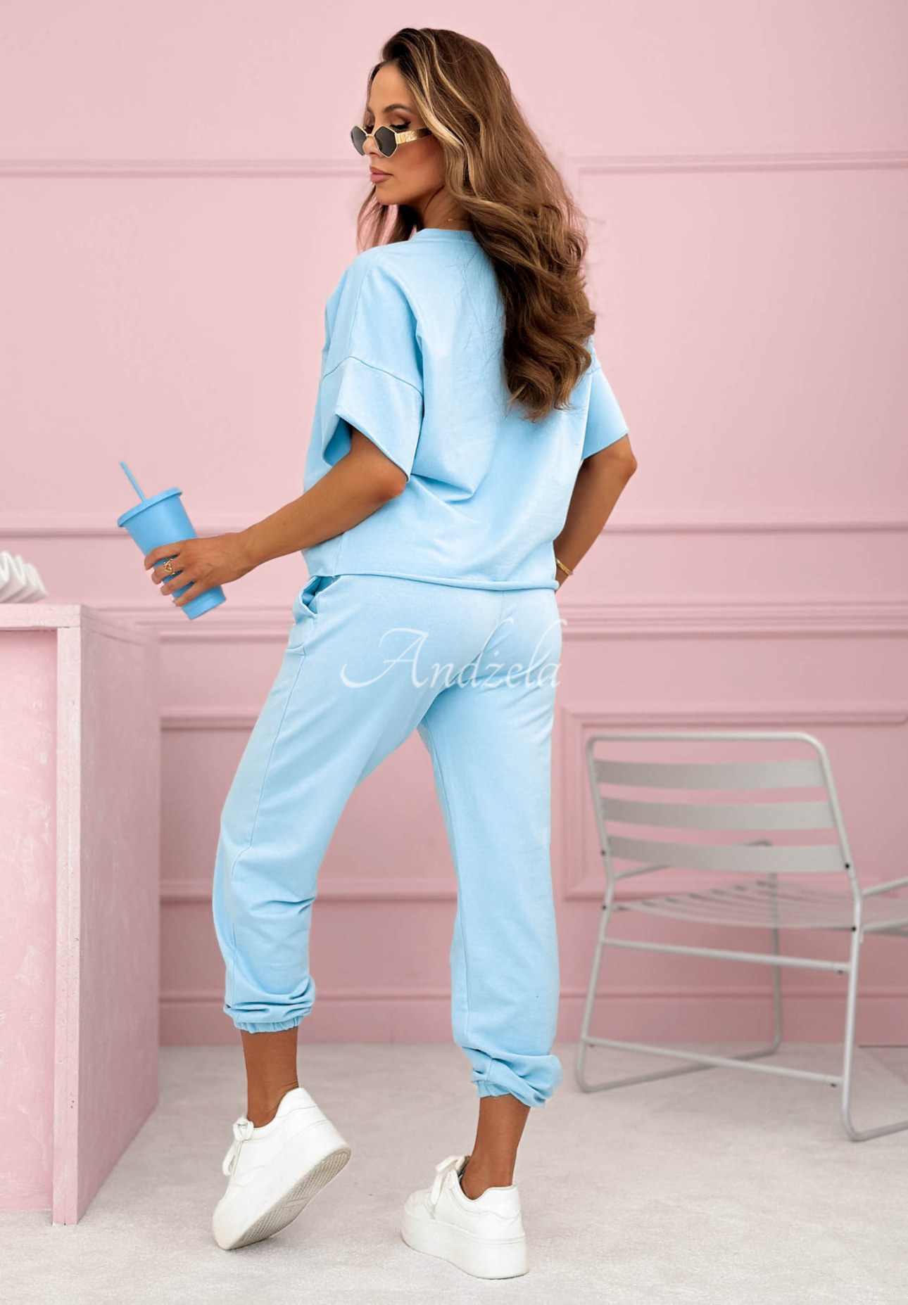 Double Trouble T-shirt and Sweatpants Set in Light Blue