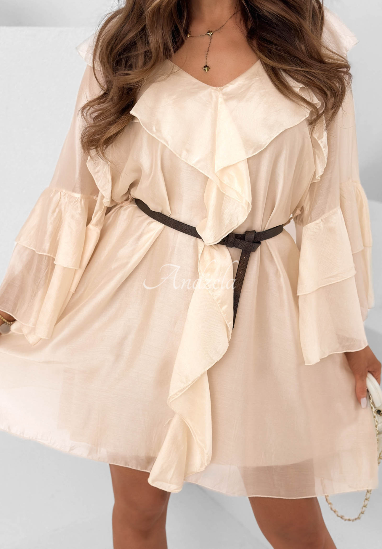Airy lyocell ruffle dress by Alive In Spring, beige