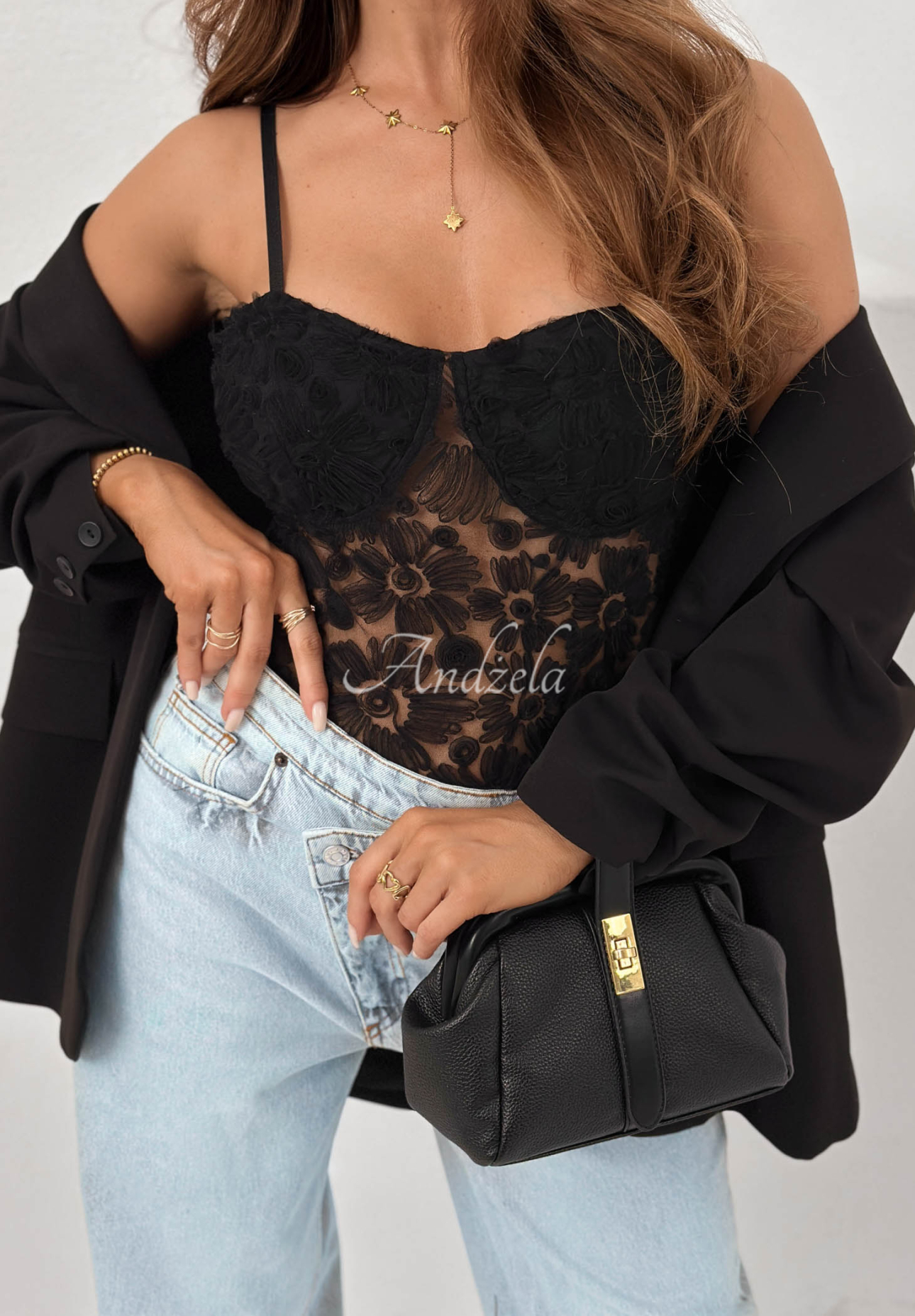 Laryssa Black Tulle Strapless Bodysuit