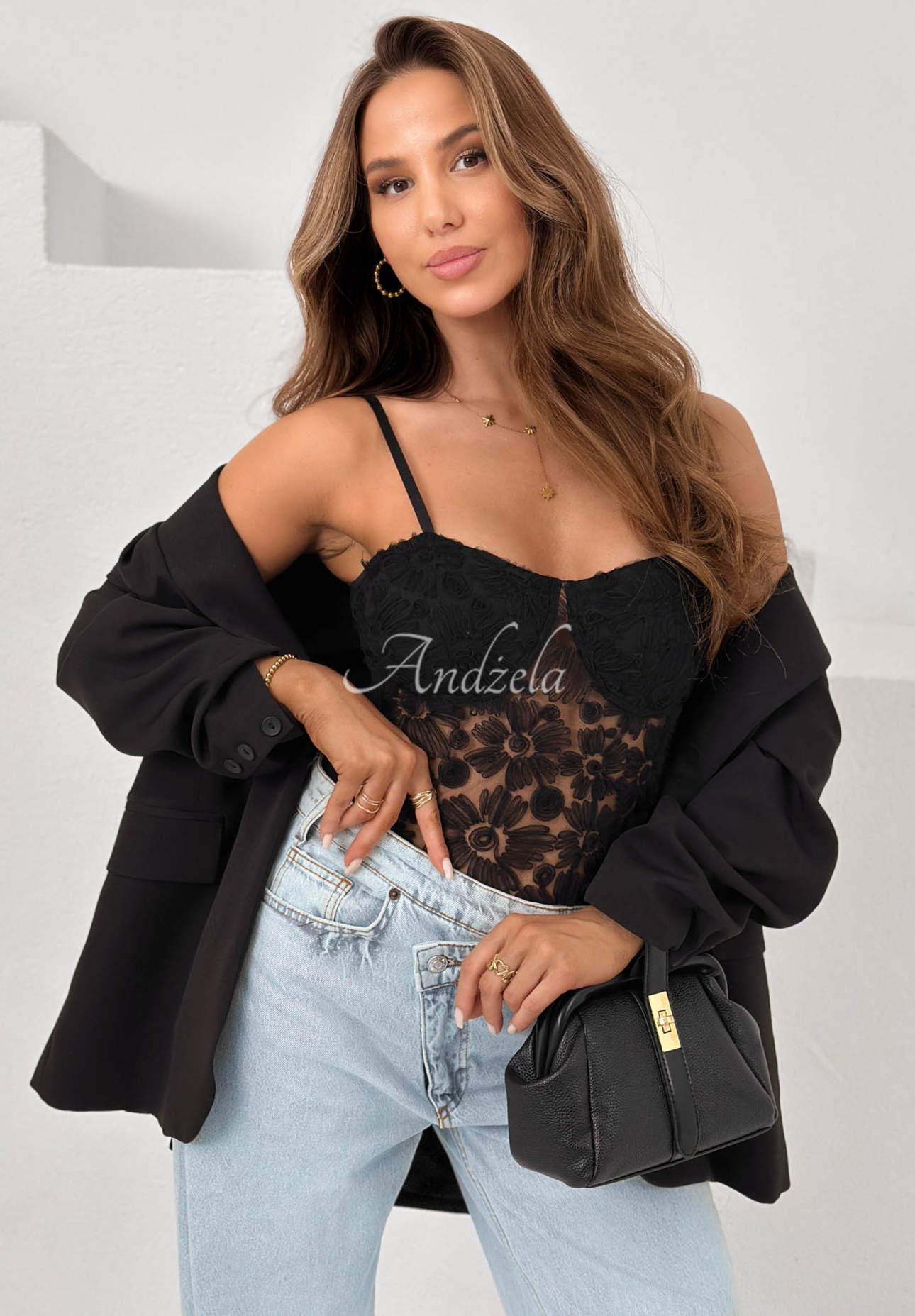 Laryssa Black Tulle Strapless Bodysuit