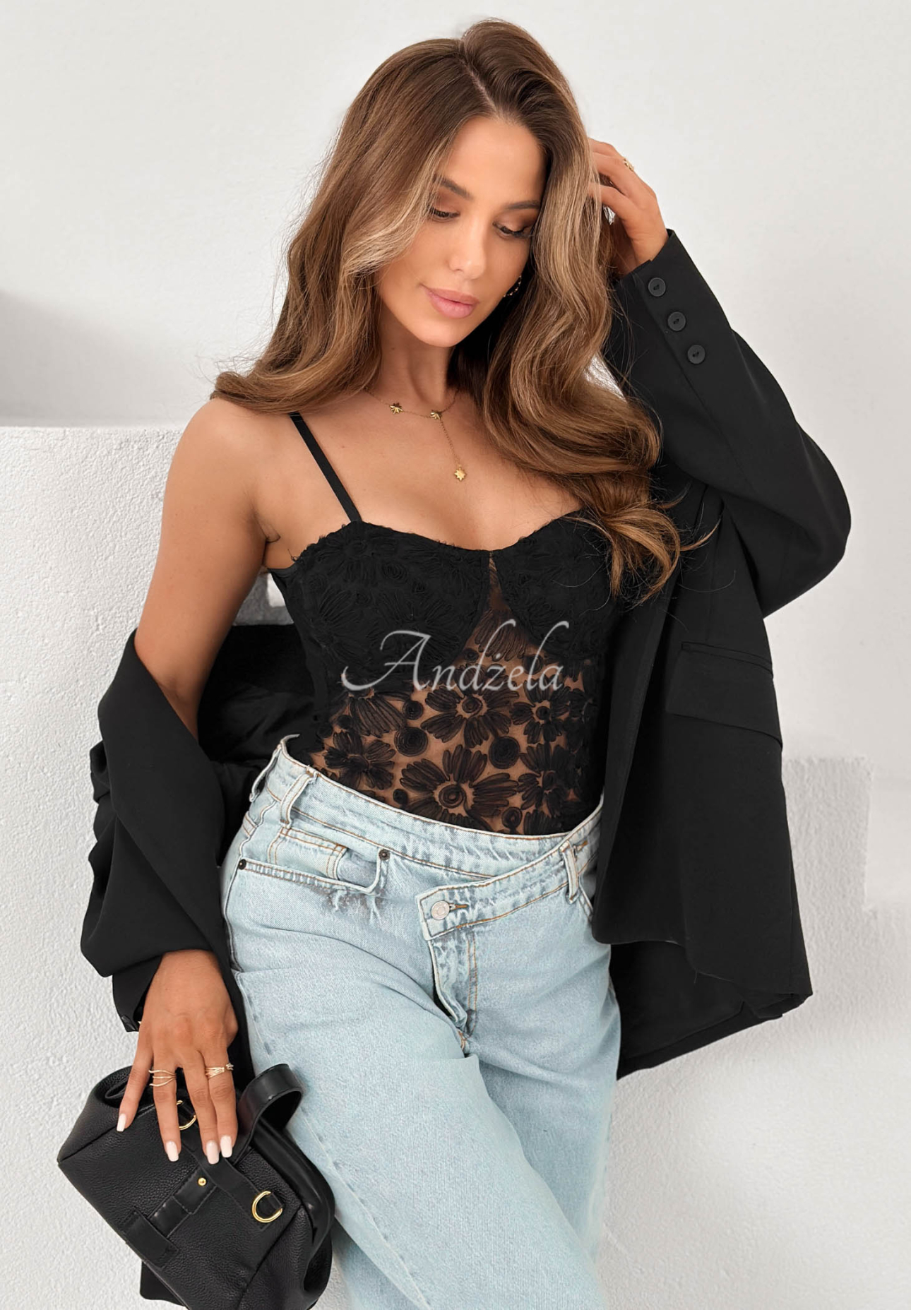 Laryssa Black Tulle Strapless Bodysuit