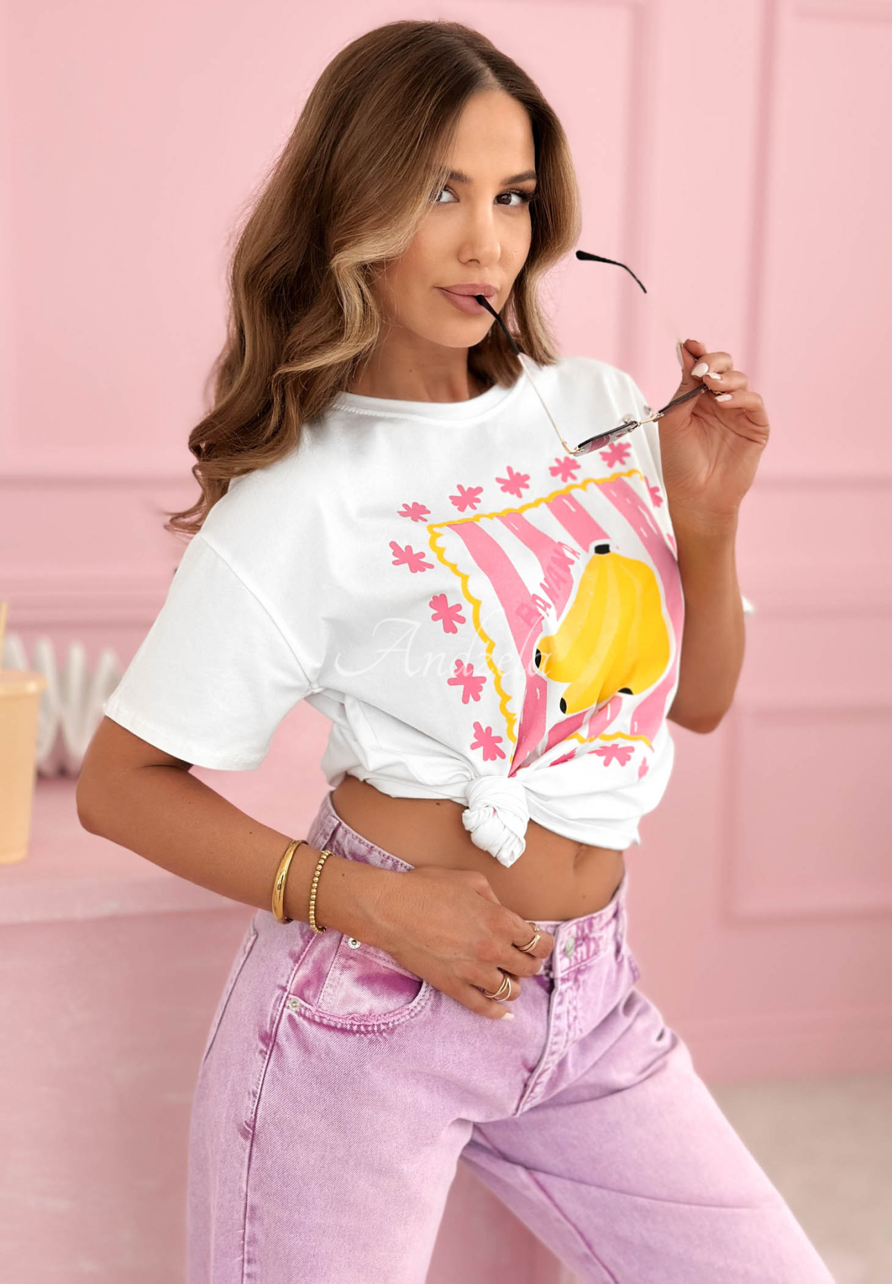 Bawełniany t-shirt z nadrukiem Hey Banana biały