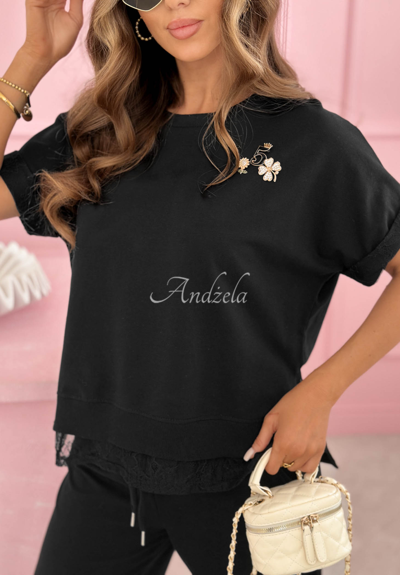 Bawełniany komplet dresowy z koronką Lacy Actions czarny