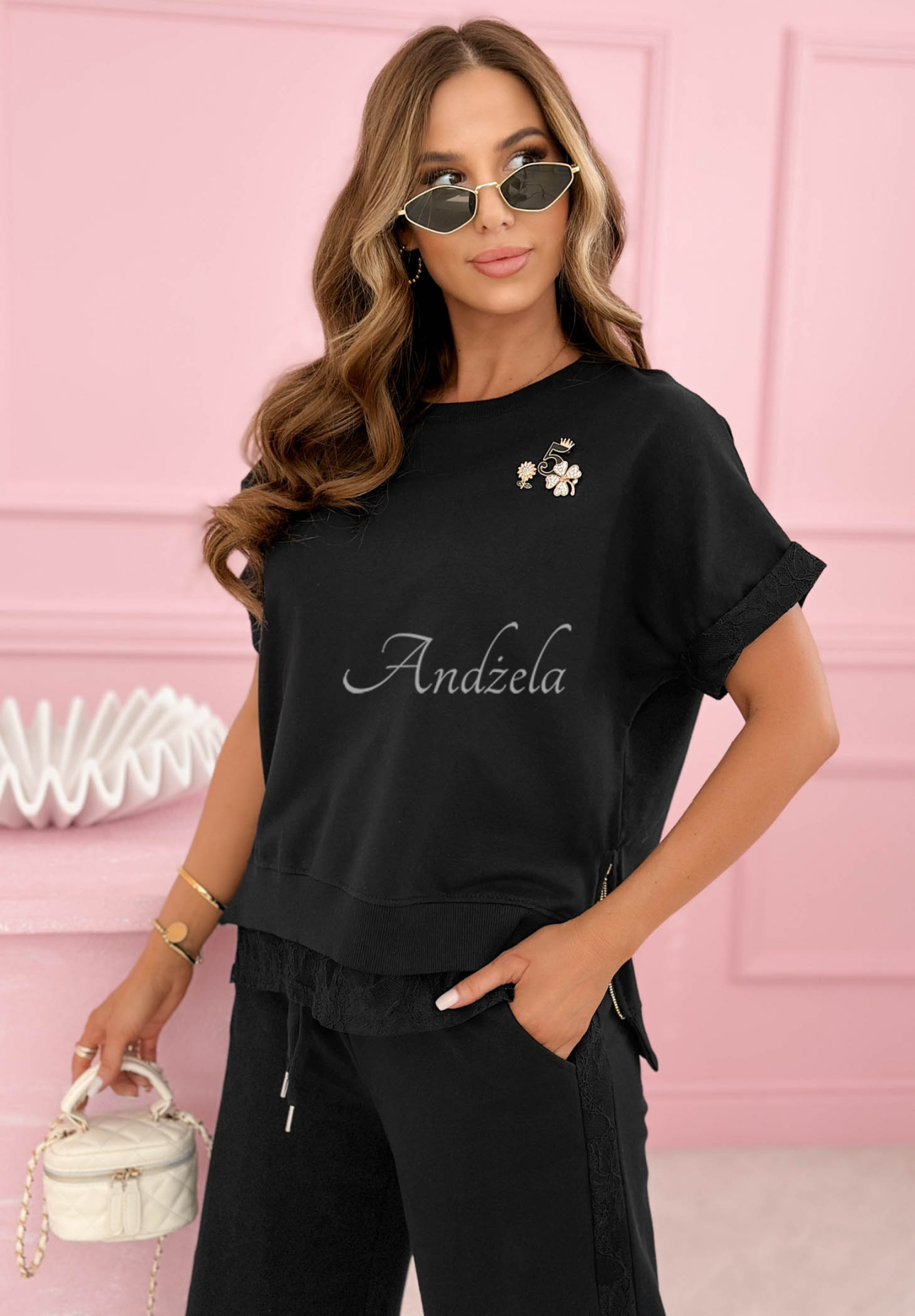 Bawełniany komplet dresowy z koronką Lacy Actions czarny