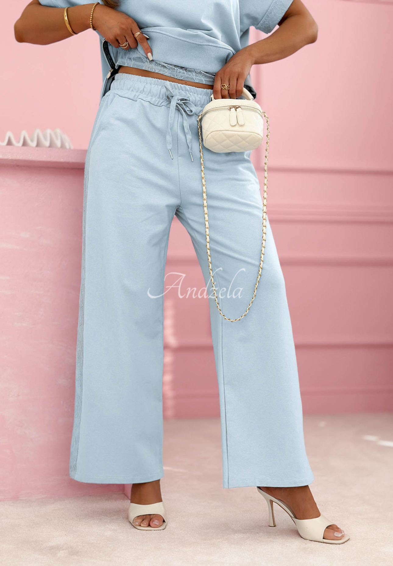 Lacy Actions Light Blue Cotton Sweatsuit Set with Lace