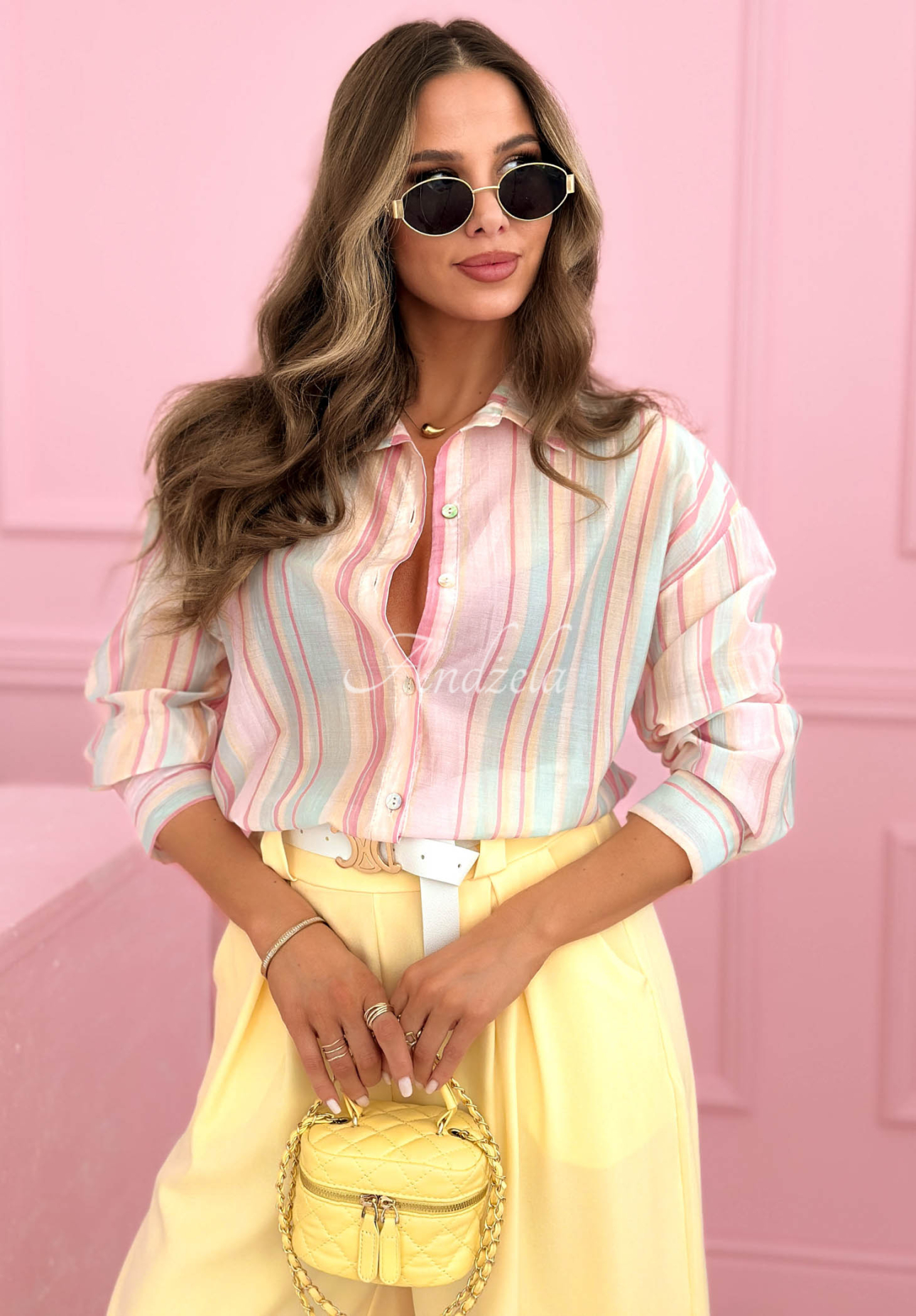 Anastella Powder Pink Striped Tencel Shirt