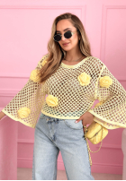 Krótki ażurowy sweter z różami Lil Rosie żółty