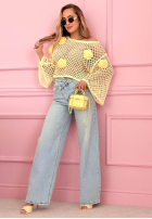 Krótki ażurowy sweter z różami Lil Rosie żółty