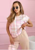 Komplet bluzka i spodnie w kratę Always Here pudrowy róż