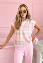 Komplet bluzka i spodnie w kratę Always Here pudrowy róż